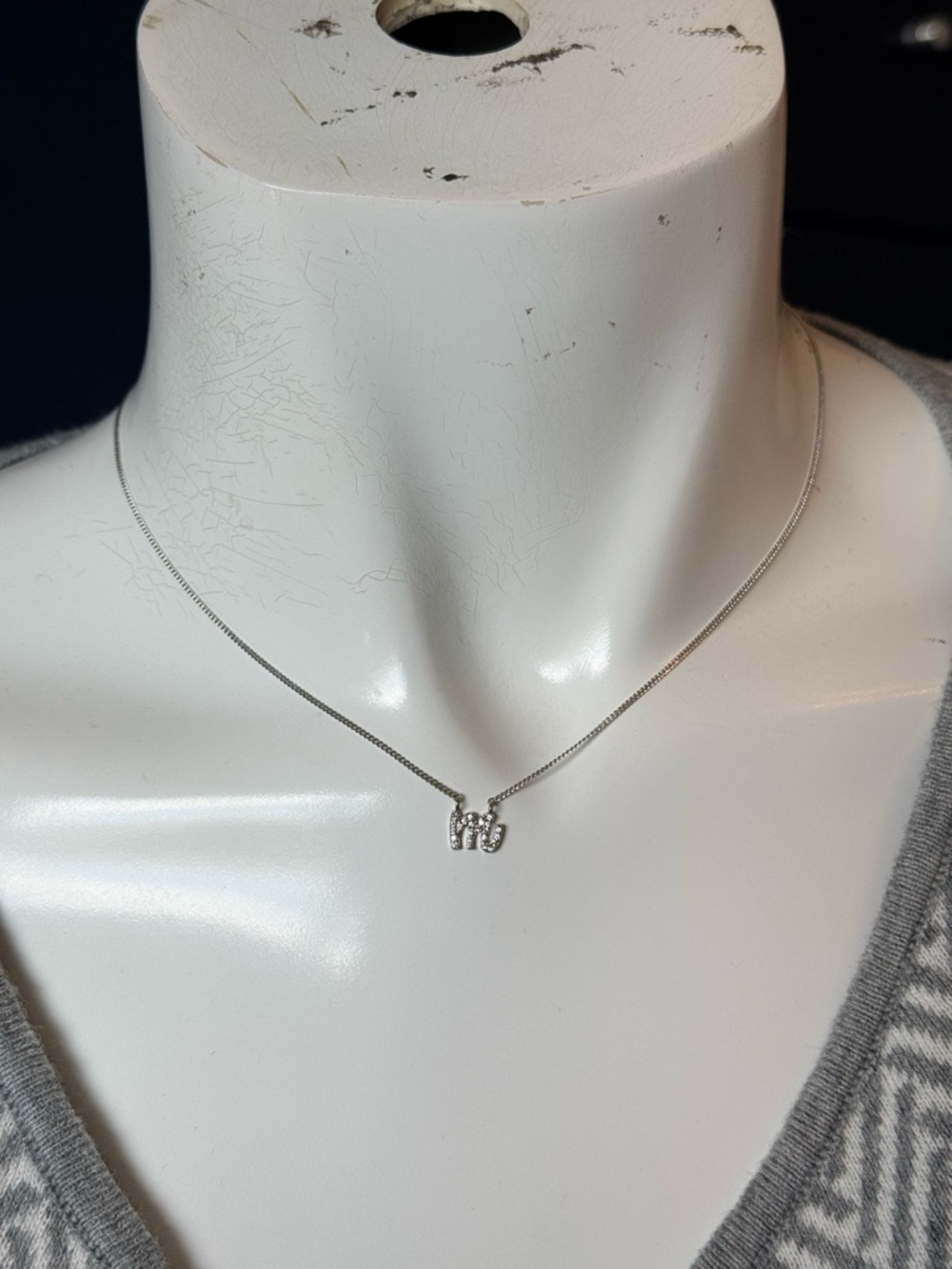 New Argento Vivo Sterling Silver Cubic Zirconia Inital Pendant Necklace  - M